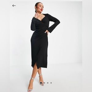 (BNWT) ASOS DESIGN 70s Drape Front Wrap Dress Midi in Black